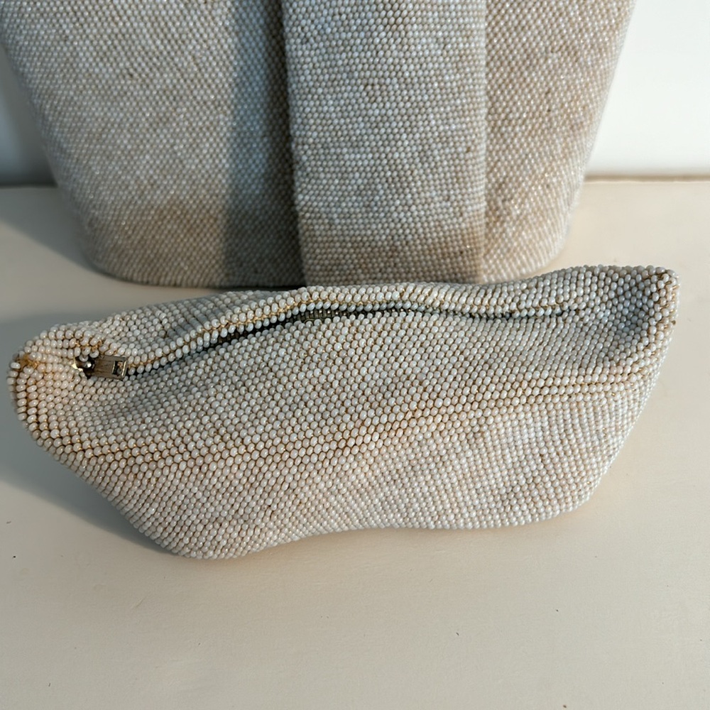 Vintage 3 Pc Seed Pearl Bag Change Purse Glass Case - Picture 3 of 5